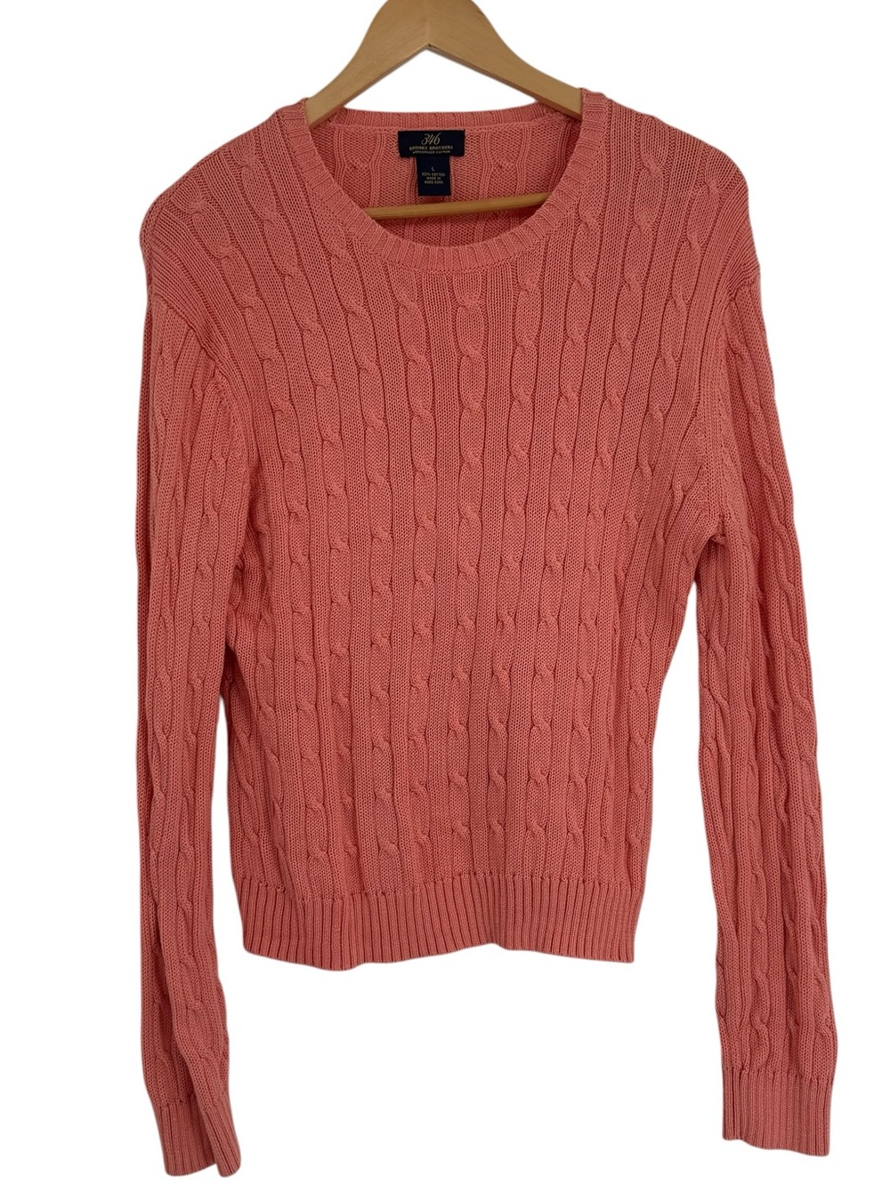 Brooks Brothers 346 Cable Knit Round Neck Pullover Sweater Women's Size L Melon